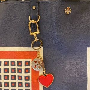 Tory Burch red white and blue excellent tote bag with extra key fob attached